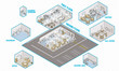 Public building isometric interior cutaway