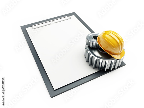 Illustration: machine gear construction helmet form machine gear construction helmet form