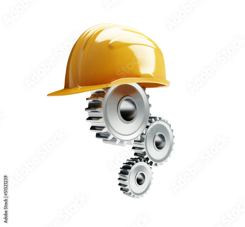 Illustration: machine gear construction helmet on a white background machine gear construction helmet on a white background
