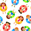 seamless pattern with kids on inflatable rings