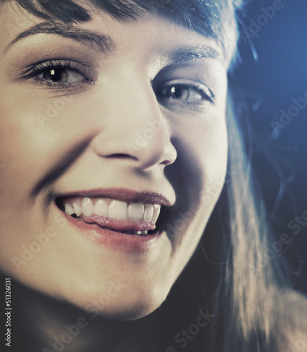 Photo: Funny retro styled female portrait with backlit Funny retro styled female portrait with backlit