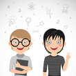 Vektor: Cute twins nerd and rocker Cute twins nerd and rocker