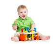 child playing toy isolated on white background