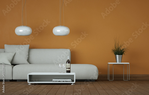Illustration: Sofa vor orangener Wand Sofa vor orangener Wand