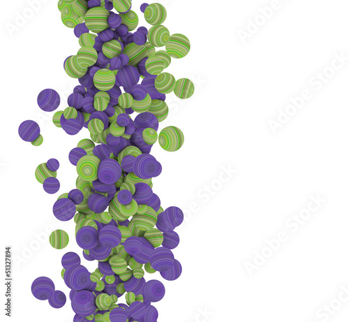 Illustration: 3d striped bubbles in green purple floating on white 3d striped bubbles in green purple floating on white