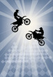 two jumping motorcyclist silhouettes