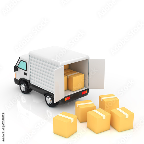Illustration: A truck and cardboard box A truck and cardboard box