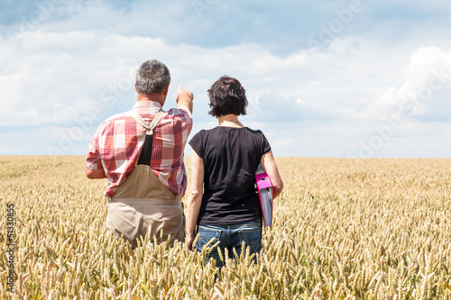 Photo: Farmer and agricultural engineer in the field discuss Farmer and agricultural engineer in the field discuss