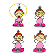 cartoon hand writing girls meditation