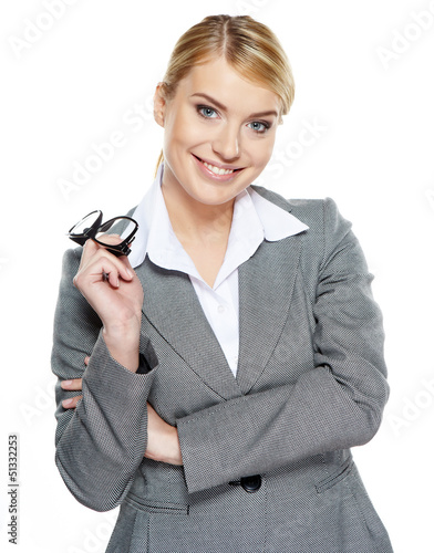 Photo: portrait of attractive caucasian smiling woman isolated on white portrait of attractive caucasian smiling woman isolated on white