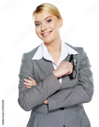 Photo: portrait of attractive caucasian smiling woman isolated on white portrait of attractive caucasian smiling woman isolated on white