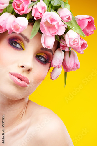 Photo: woman tulip head woman tulip head