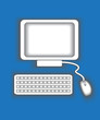 stylized monitor, keyboard and mouse