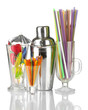 Cocktail shaker and  other bartender equipment isolated on