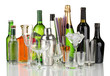 Collection of various glasses and drinks isolated on white