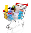 Cosmetics in cart isolated on white