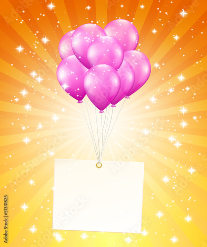 Vector: balloons and a card on background with stars balloons and a card on background with stars