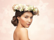 woman wearing wreath of flowers