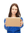 businesswoman delivering box