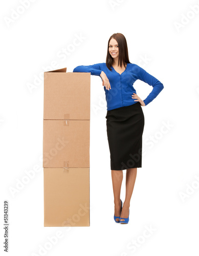 Photo: businesswoman with big carton boxes businesswoman with big carton boxes