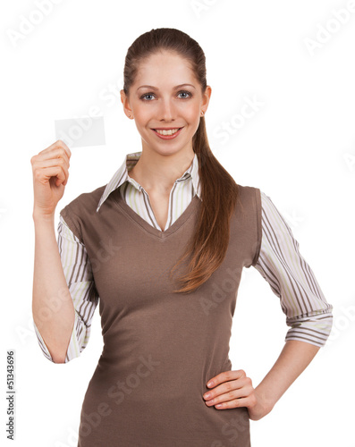 Photo: Girl holding plastic card Girl holding plastic card