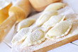 close-up of raw vareniks, traditional ukrainian food