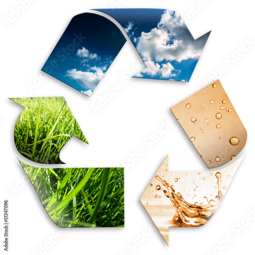 Photo: recycling symbol: cloudy sky, water, grass recycling symbol: cloudy sky, water, grass