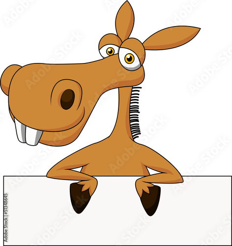 Vector: Cute donkey cartoon with blank sign Cute donkey cartoon with blank sign