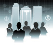 Businessman silhouette in front of city buildings eps 10