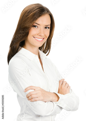 Photo: Young cheerful business woman, isolated on white background Young cheerful business woman, isolated on white background