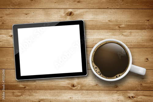 Photo: Cup of Coffee with Tablet PC Cup of Coffee with Tablet PC