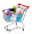 Cosmetics in cart isolated on white