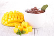 chocolate sauce and mango