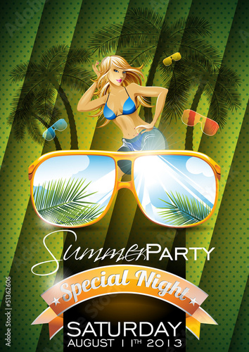Vector: Vector Summer Beach Party Flyer Design with sexy girl Vector Summer Beach Party Flyer Design with sexy girl