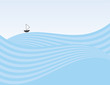 Abstract waves background with small sailboat
