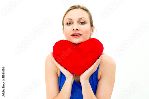 Photo: woman holding a red heart woman holding a red heart