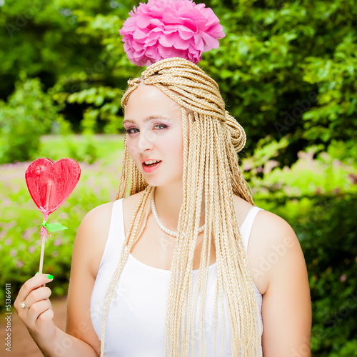 Photo: Summer girl portrait. beautiful girl. Sweet candy girl Summer girl portrait. beautiful girl. Sweet candy girl