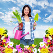 Foto: Gardening woman with plant. Gardening woman with plant.