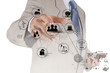 engineer hand works industry diagram on virtual computer