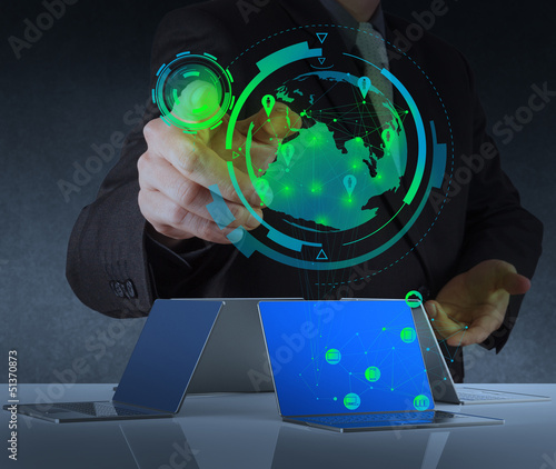 Photo: businessman working with new modern computer show social network businessman working with new modern computer show social network