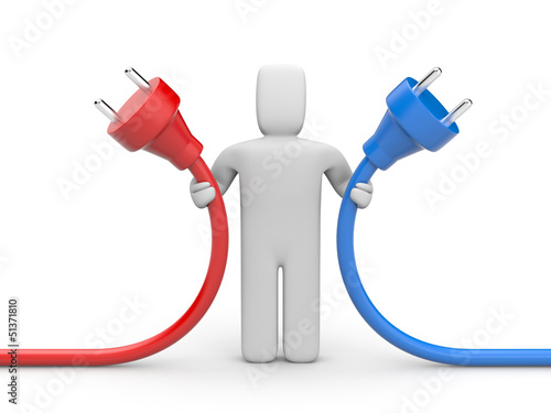 Illustration: Person hold cables Person hold cables