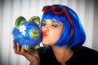 teenager girl with piggy bank