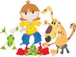 Vektor: Boy with frogs and dog Boy with frogs and dog