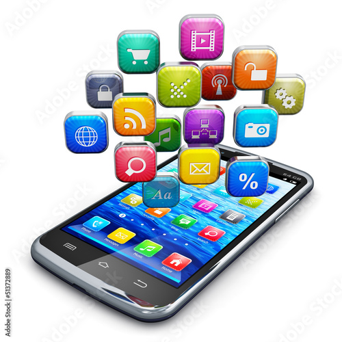 Illustration: Smartphone with cloud of icons Smartphone with cloud of icons