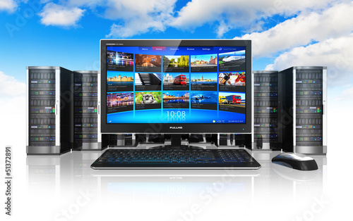 Illustration: Cloud computing and telecommunication concept Cloud computing and telecommunication concept