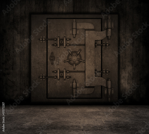 Illustration: Grunge interior with bank vault Grunge interior with bank vault
