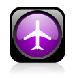 Illustration: airplane black and violet square web glossy icon airplane black and violet square web glossy icon