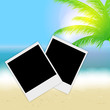 Beautiful summer background with instant photos, beach, sea, sun