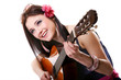 summer girl with guitar on white background
