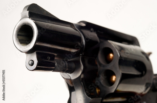 Photo: 38 Caliber Revolver Pistol Loaded Cylinder Gun Barrel Pointed 38 Caliber Revolver Pistol Loaded Cylinder Gun Barrel Pointed